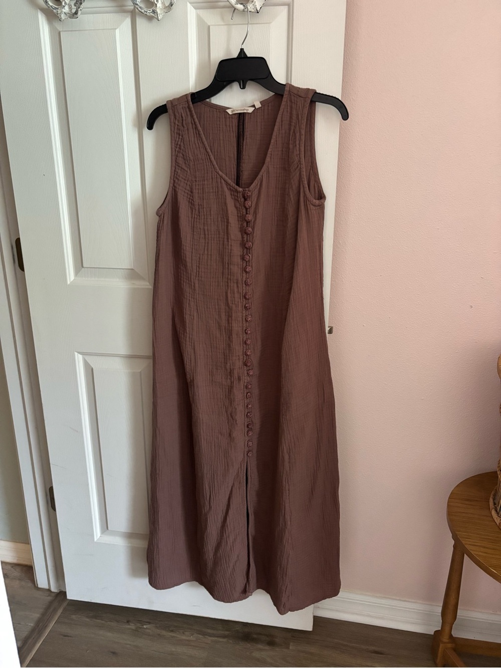Soft Surroundings Mauve-Brown Button-Front Sleeveless Midi Dress 100% cotton